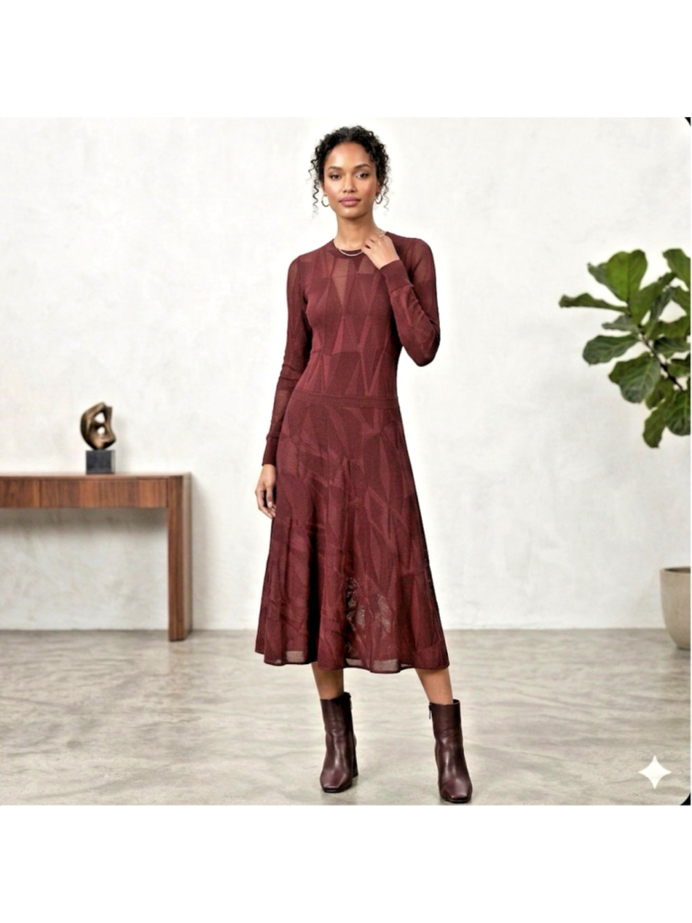 M Missoni Fit and Flare Midi Knit Dress Burgundy Sz US S/IT 40